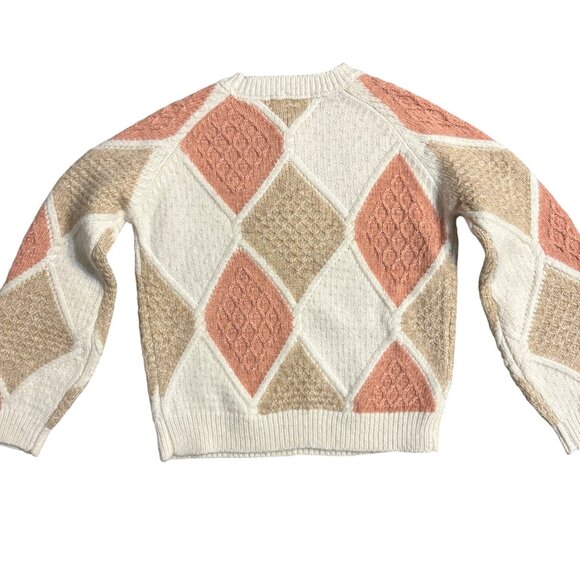 Abel & Lula Girls 6 Diamond Pattern Knit Sweater With Floral Embroidery - Picture 3 of 4